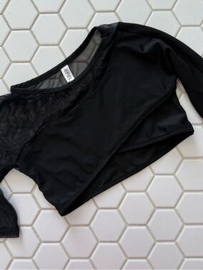 Black Mesh-Detail Long Sleeve Bandeau Top for Kids
